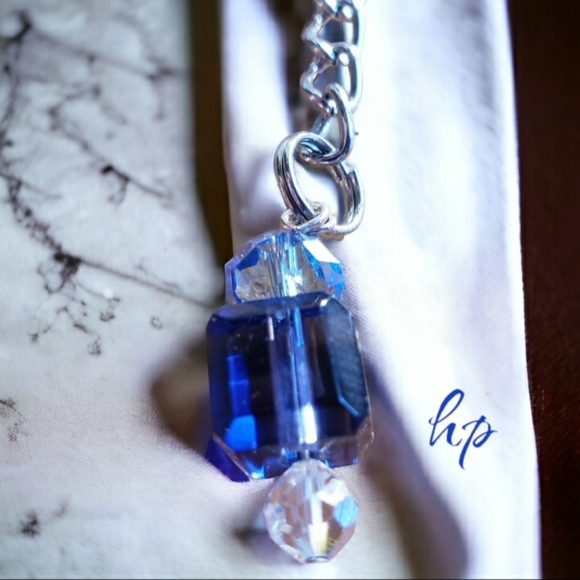 Blue & Crystal Hand Crafted Beaded Keychain - Picture 2 of 7